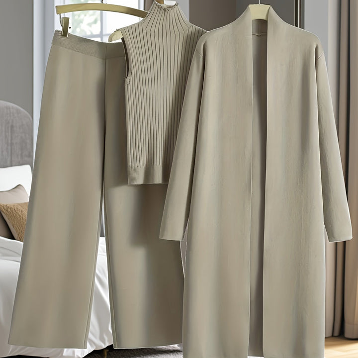 Women’s Loose Fashionable Three-Piece Set with Wide-Leg Pants, Cardigan, Vest