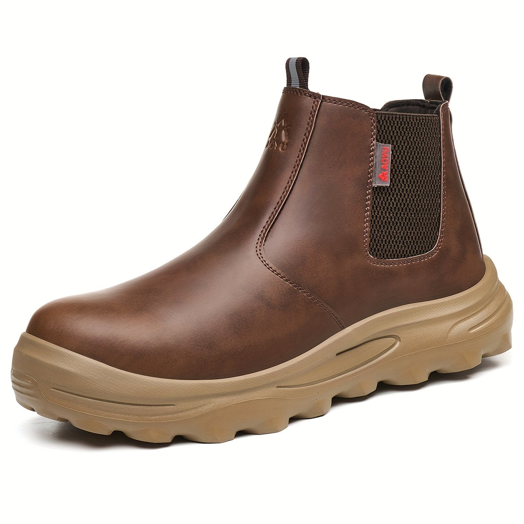 Men's Work Boots Slip-On Construction Sneakers Rubber Sole Round Toe