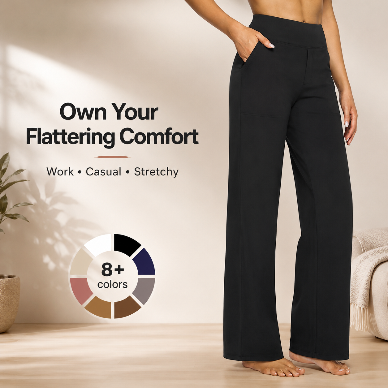 High Waist Wide Leg Pants for Women – Yoga, Casual, Work, and Business with Pockets
