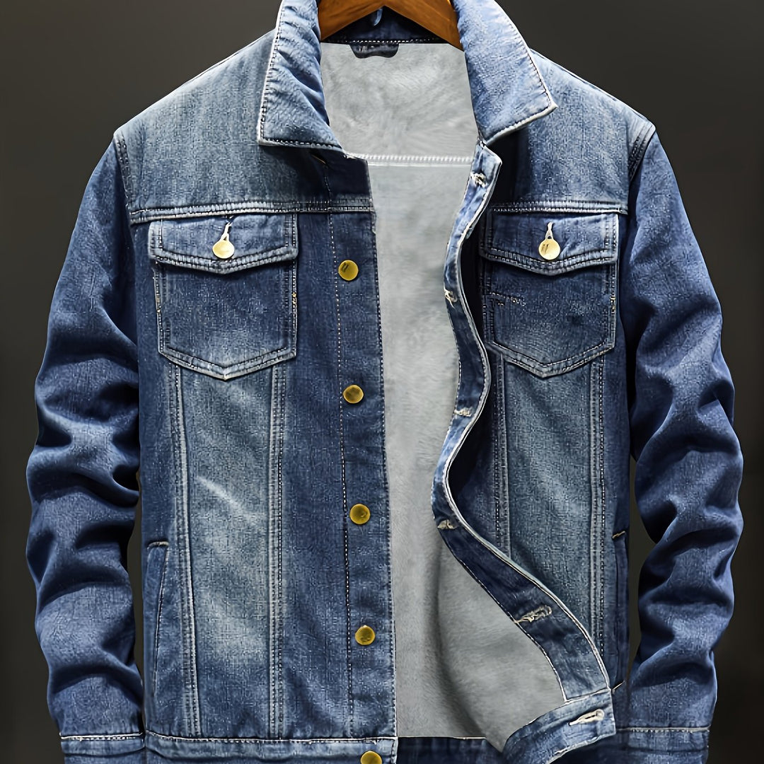 Men's Fleece-Lined Loose-Fit Denim Jacket