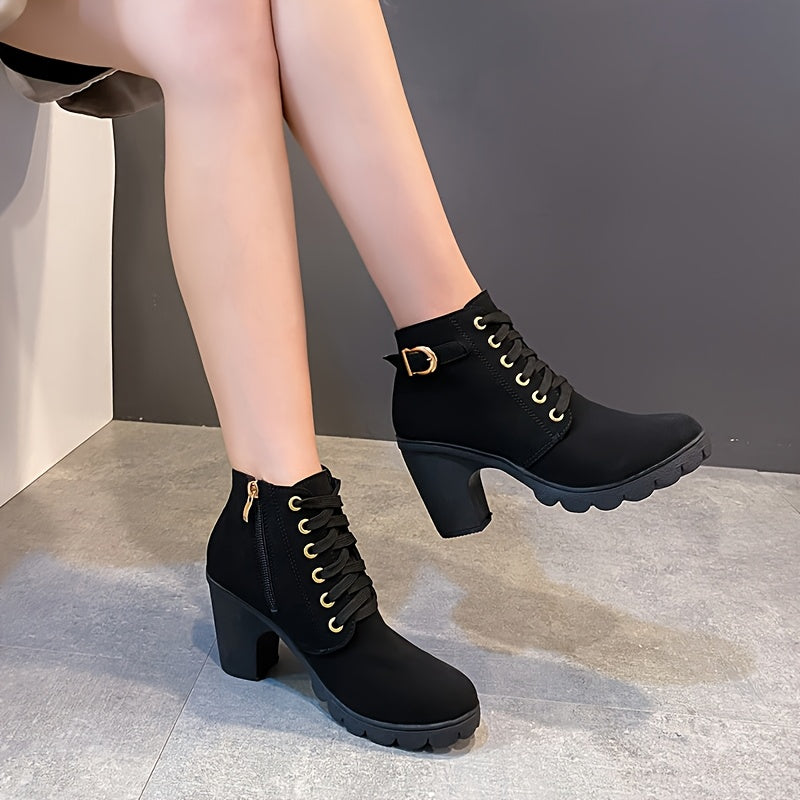 Women's Winter Ankle Boots Thick Sole High Heel Faux Fur Lined