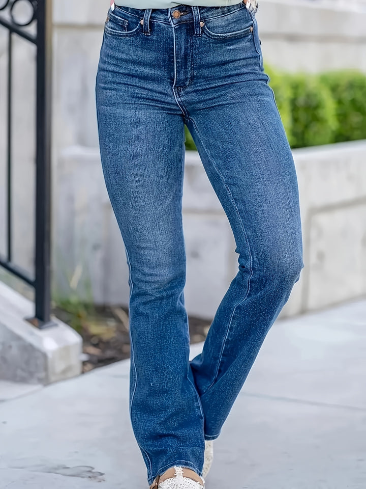 Women's High Waist Straight Fit Denim Pants Elegant Style