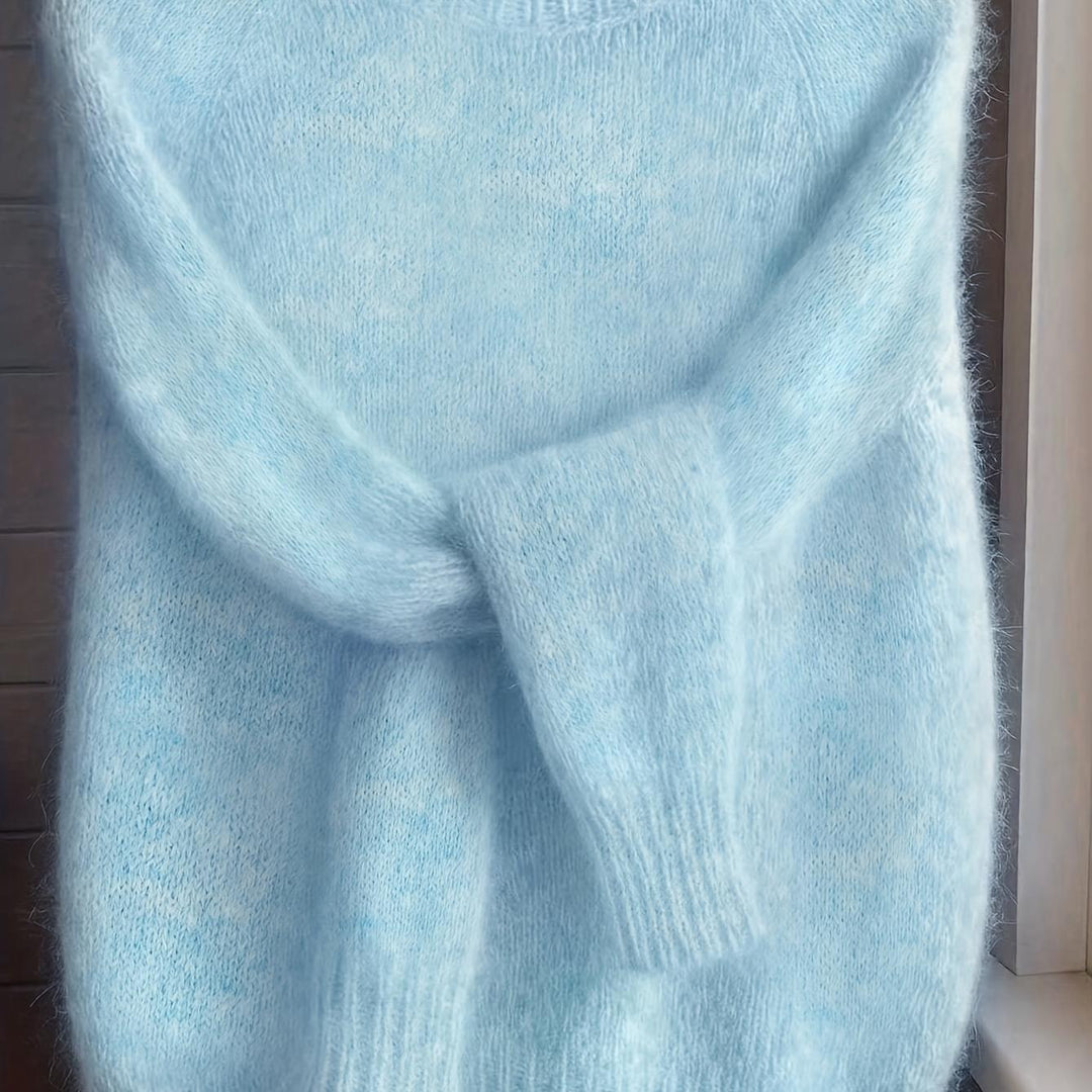 Women's Mohair Blend Sweater with Raglan Sleeve and Drop Shoulder Design