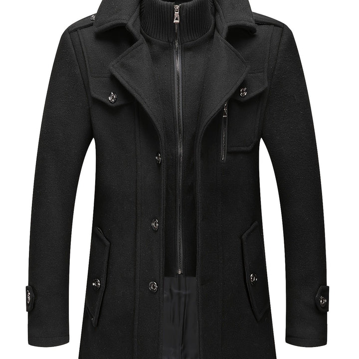 Men's Stand Collar Fleece Blend Pea Coat Single Breasted Overcoat