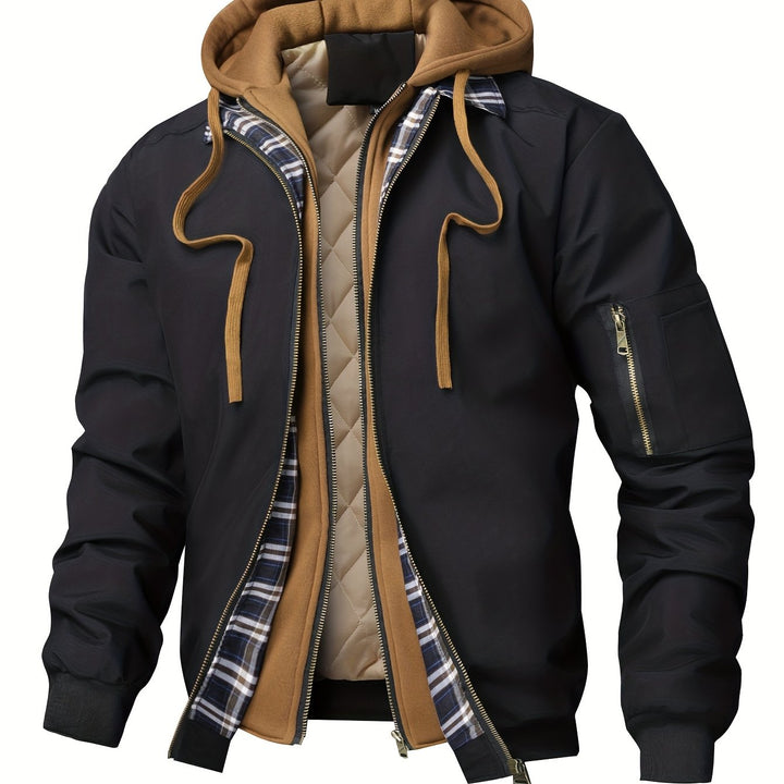 Men's Sports Jacket with Cap, Outdoor Tactical Zipper Pocket Jacket