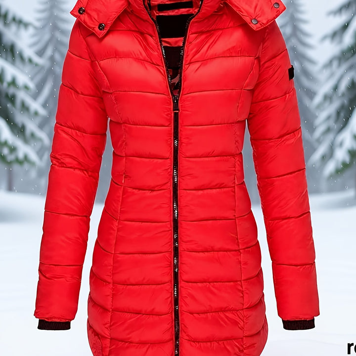 Hooded Zip-Up Midi Coat for Women Winter Jacket Outerwear