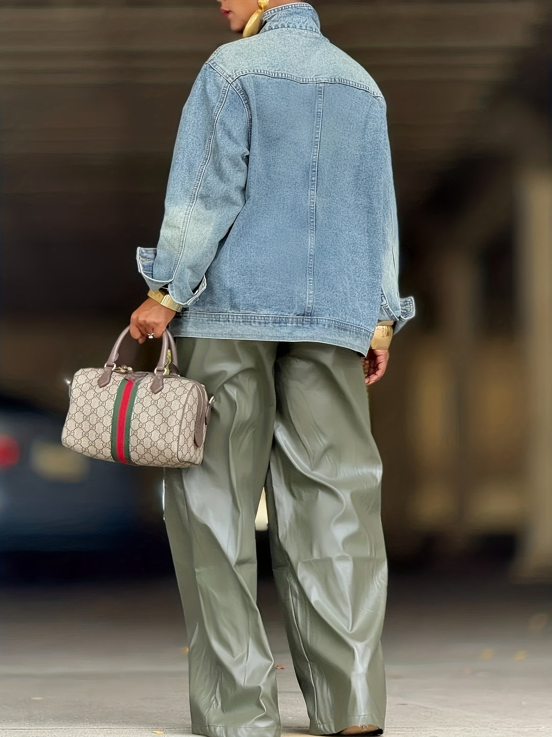 Women's Vintage High Neck Denim Jacket Loose Fit Longline Coat