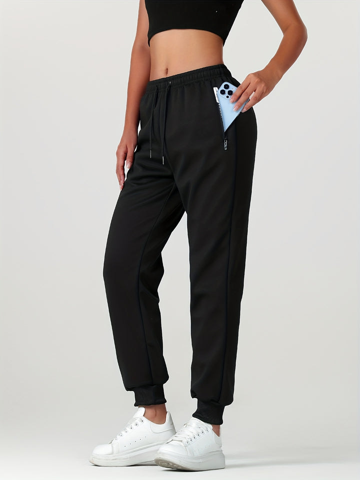 Women's Warm Casual Joggers with Elastic Waistband and Zippered Pockets