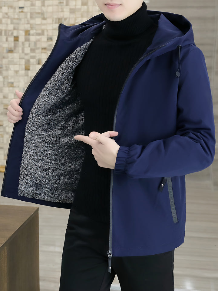 Men's Fleece Jacket Windproof Zip-Up Hooded Coat Winter Outerwear