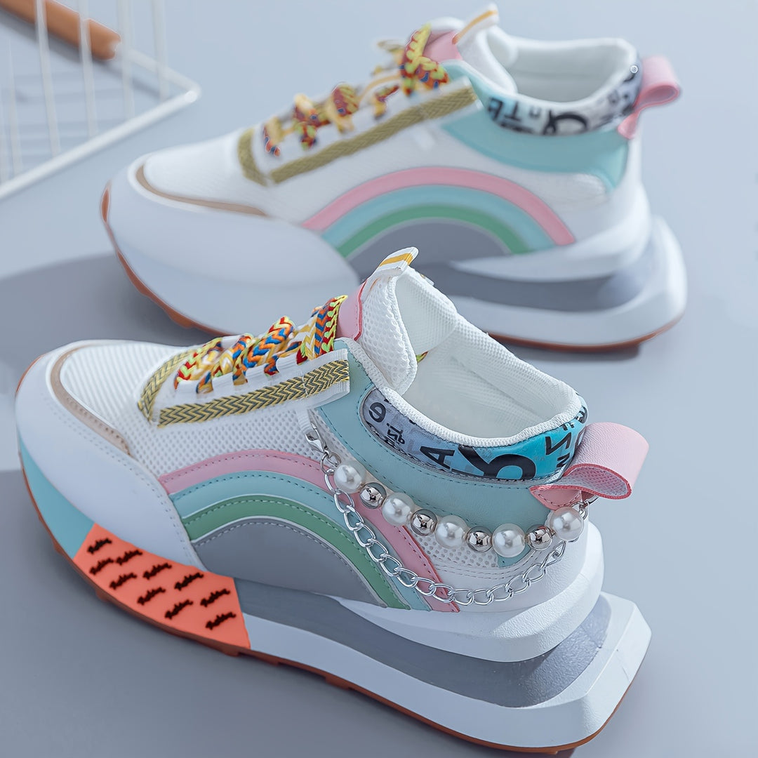 Women's Mid-Top Lace-Up Sneakers Casual Sports Shoes