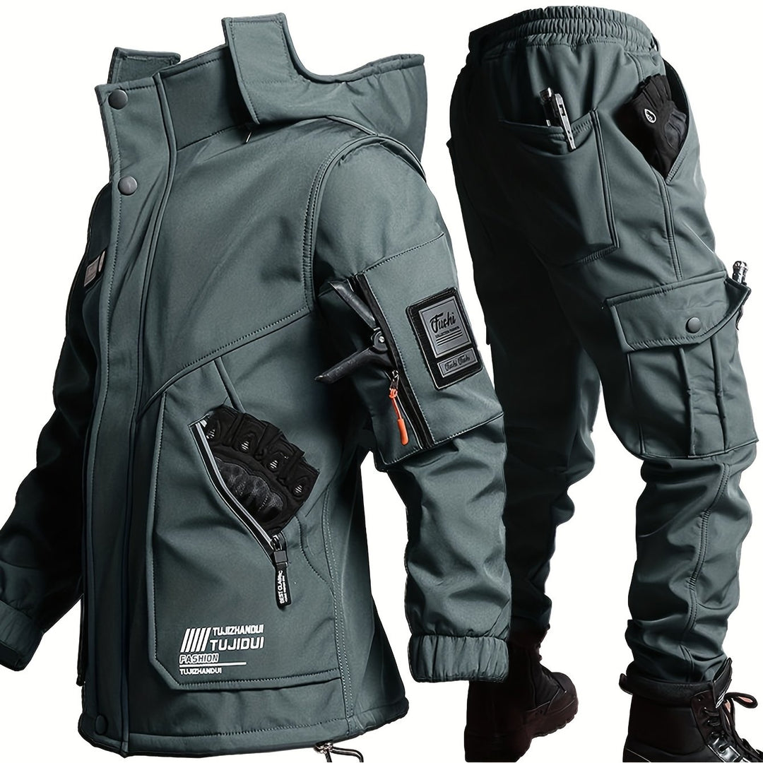 Men's Padded Winter Suit Hooded Jacket and Trousers Hiking Casual Wear