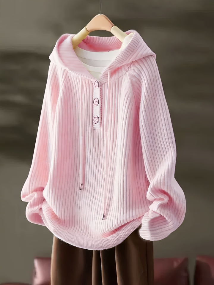 Women's Fleece Hoodie Casual Pullover with Button Front and Drawstring Hood