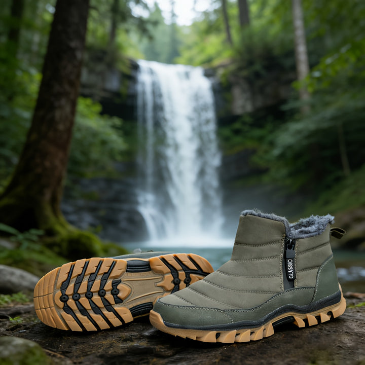 Men's Mid-Top Lace-Up Snow Hiking Boots with Non-Slip Sole