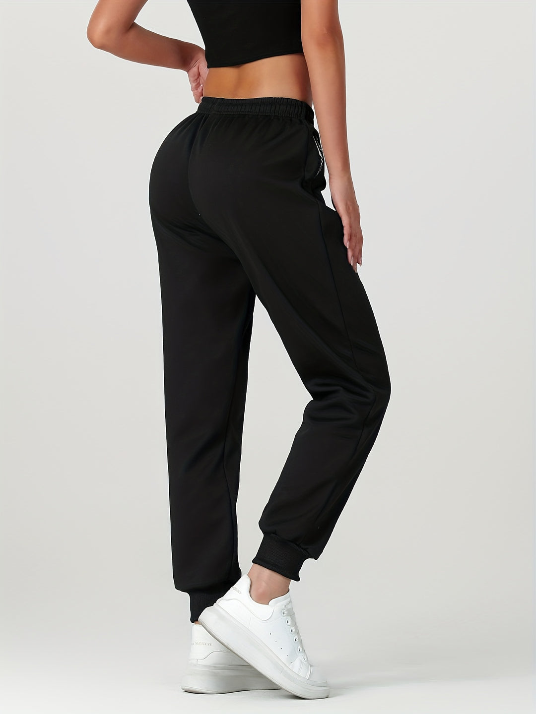 Women's Warm Casual Joggers with Elastic Waistband and Zippered Pockets