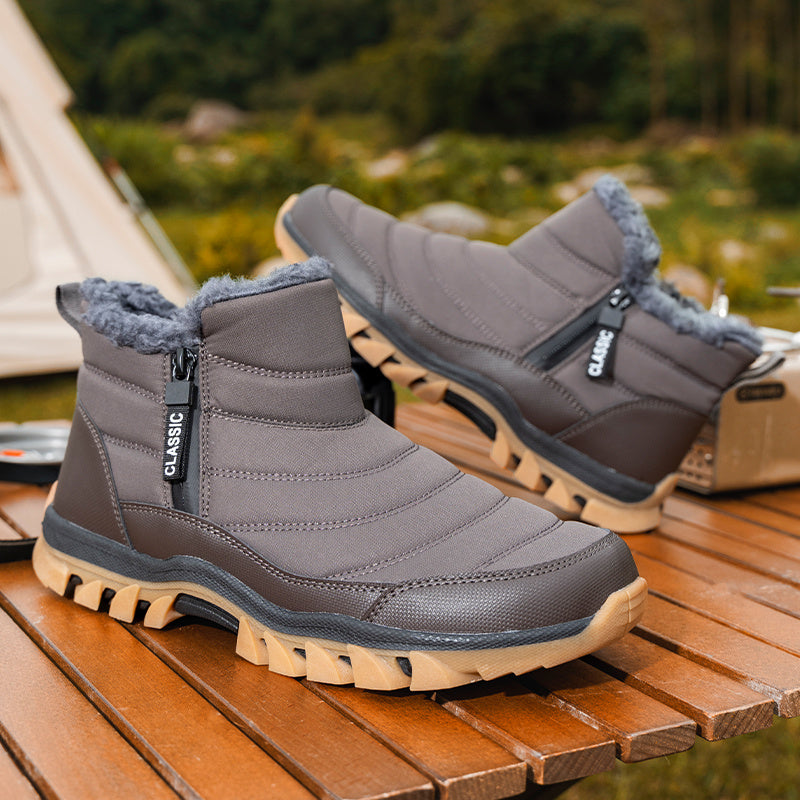 Men's Mid-Top Lace-Up Snow Hiking Boots with Non-Slip Sole