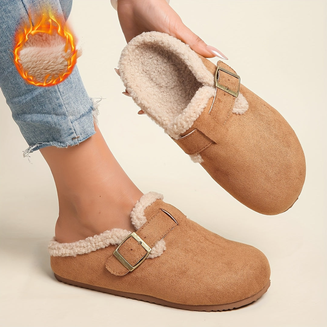 Women's Winter Mule Shoes Round Toe Thick Sole Slip-On Casual Footwear