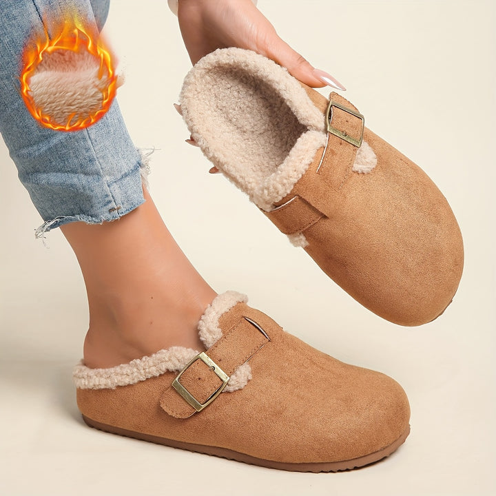 Women's Winter Mule Shoes Round Toe Thick Sole Slip-On Casual Footwear