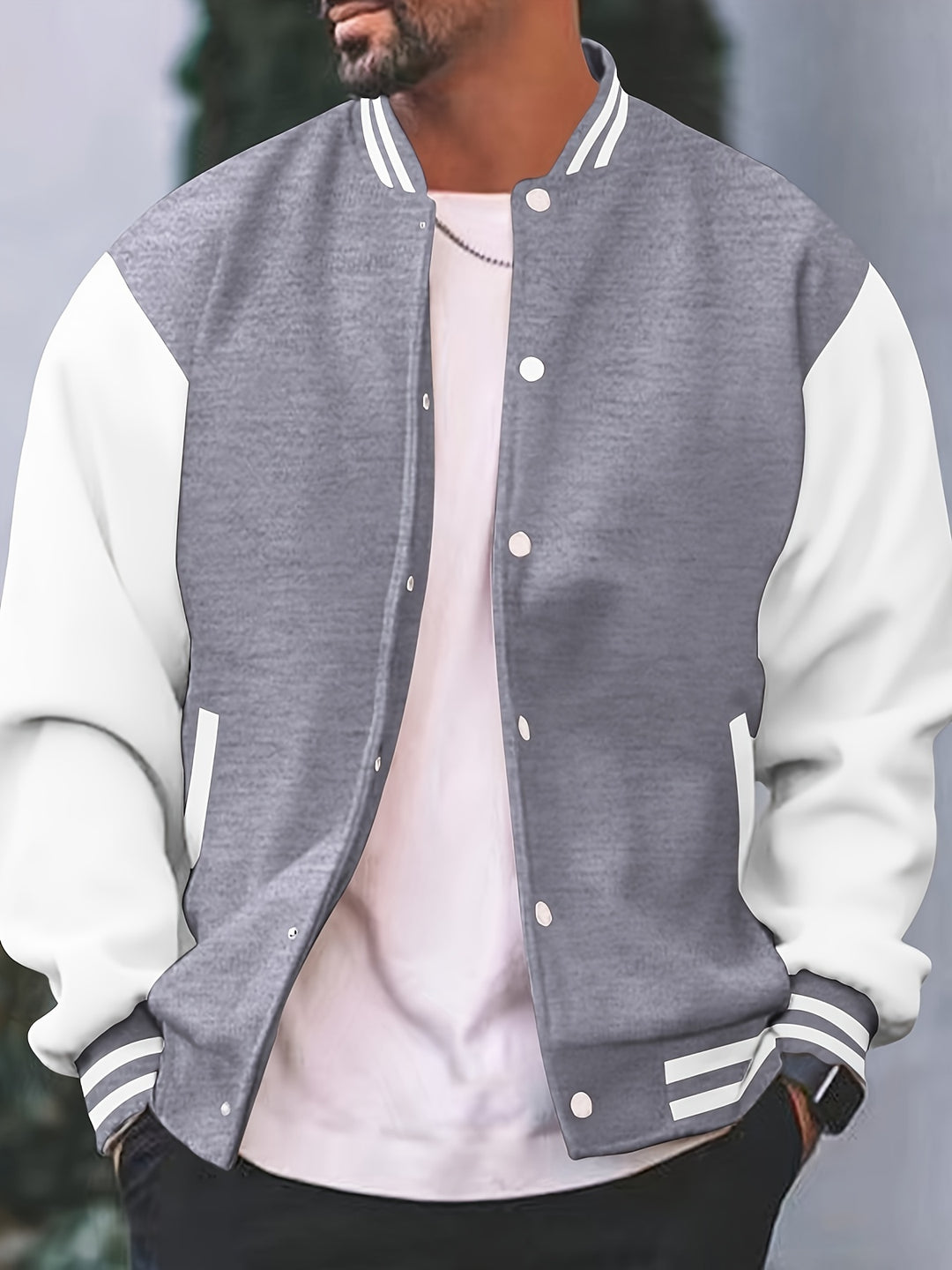 Men's Casual Baseball Jacket Spring Autumn Fashion Button Collar