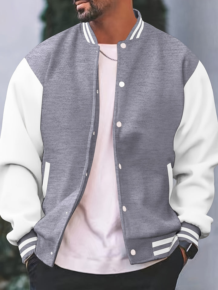 Men's Casual Baseball Jacket Spring Autumn Fashion Button Collar