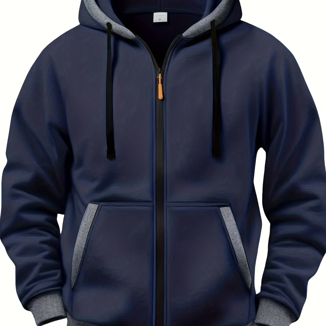 Men's Casual Color Block Hoodie with Zipper Closure Long Sleeve Sweatshirt