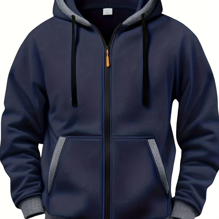 Men's Casual Color Block Hoodie with Zipper Closure Long Sleeve Sweatshirt