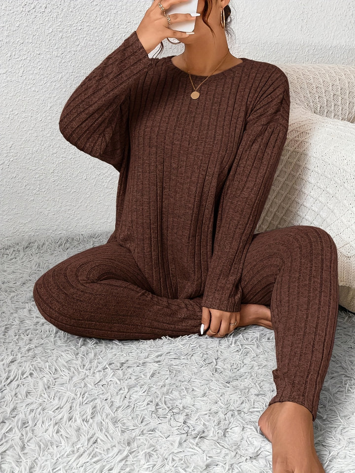 Women's Casual Commuting Outfit Long-Length Set Ribbed Texture