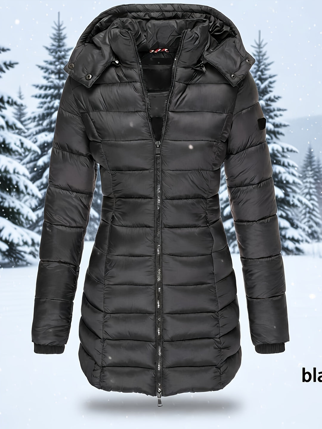 Hooded Zip-Up Midi Coat for Women Winter Jacket Outerwear