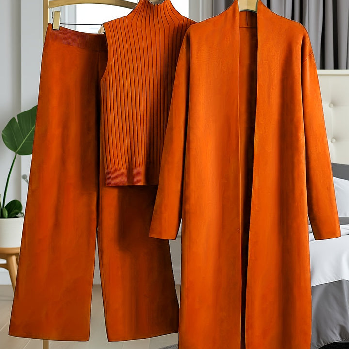 Women’s Loose Fashionable Three-Piece Set with Wide-Leg Pants, Cardigan, Vest