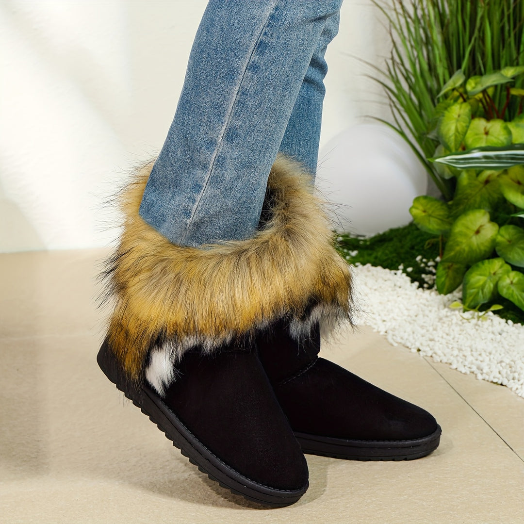 Fashion Winter Women's Long Faux Fur Boots Anti-Slip Rubber Sole