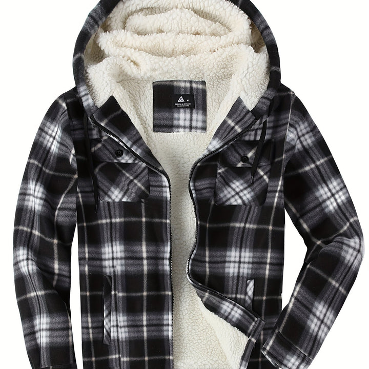 Men's Heavyweight Fleece Full Zip Hooded Plaid Shirt Jacket