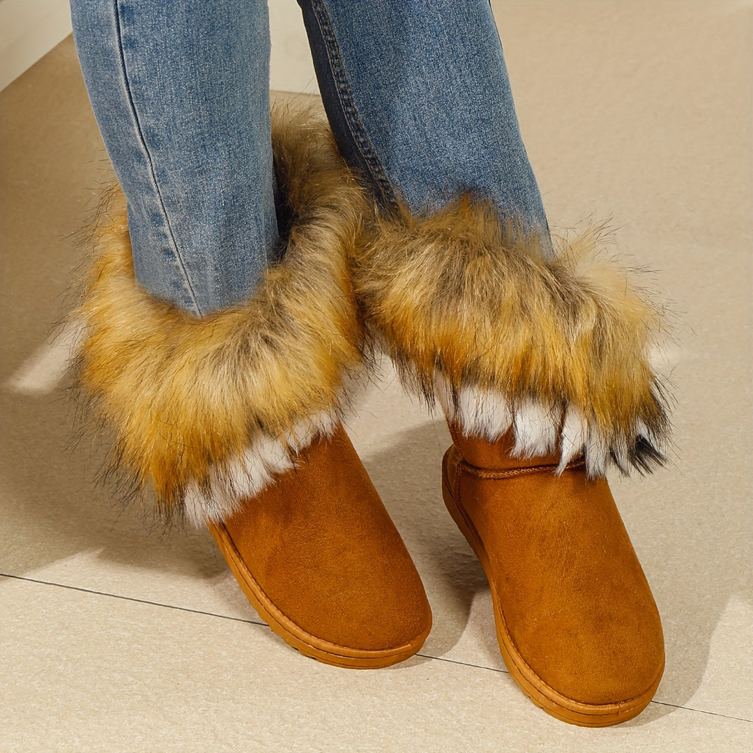 Fashion Winter Women's Long Faux Fur Boots Anti-Slip Rubber Sole