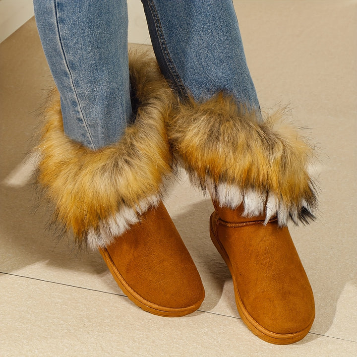 Fashion Winter Women's Long Faux Fur Boots Anti-Slip Rubber Sole