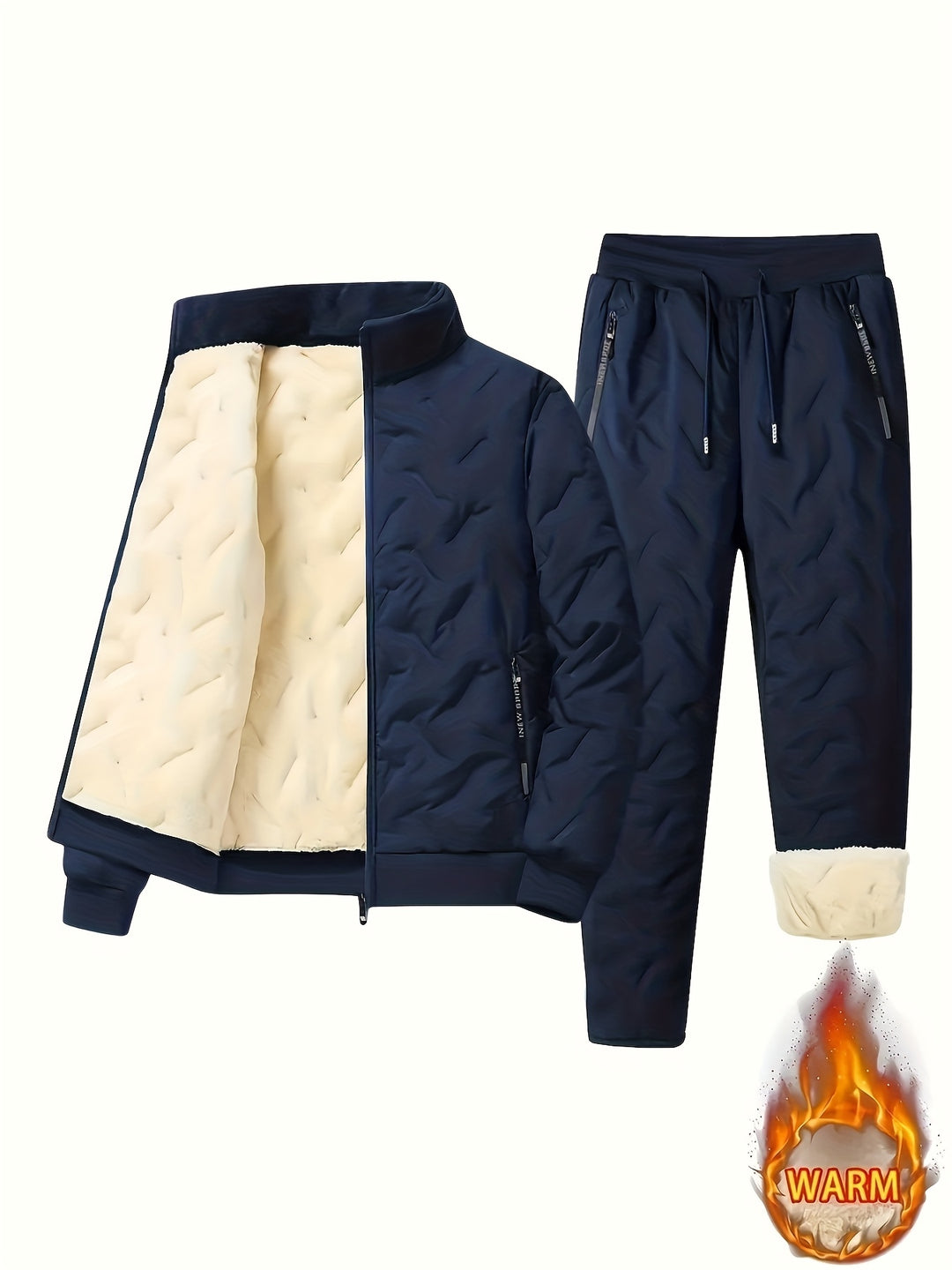 Men's Casual Two-Piece Fleece-Lined Jacket and Pants Set