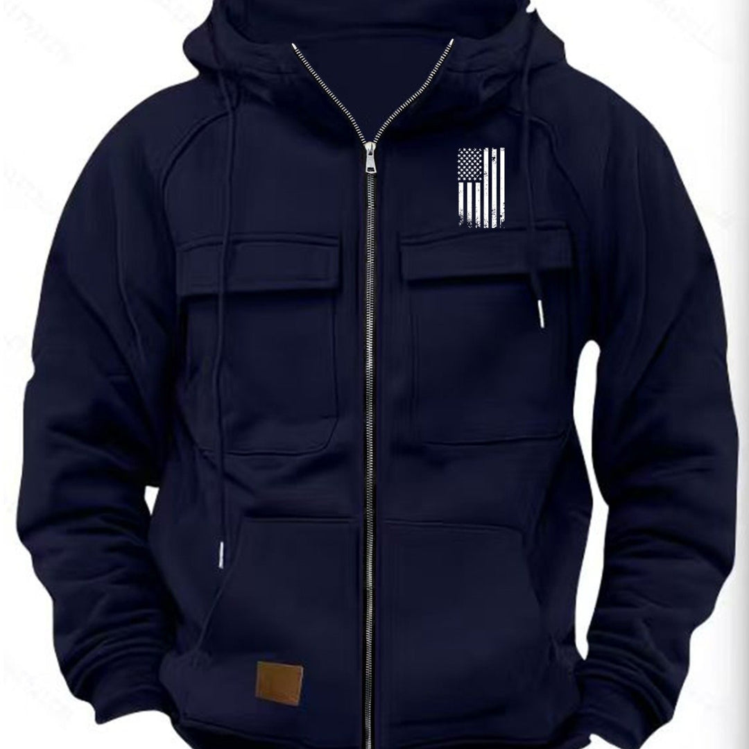 Men's Long Sleeve Zipper Pocket Hoodie Top