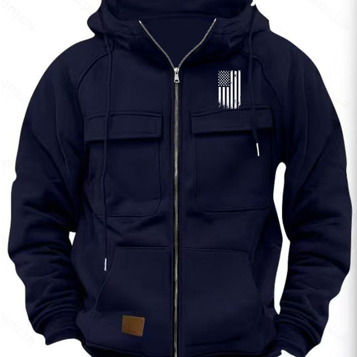 Men's Long Sleeve Zipper Pocket Hoodie Top