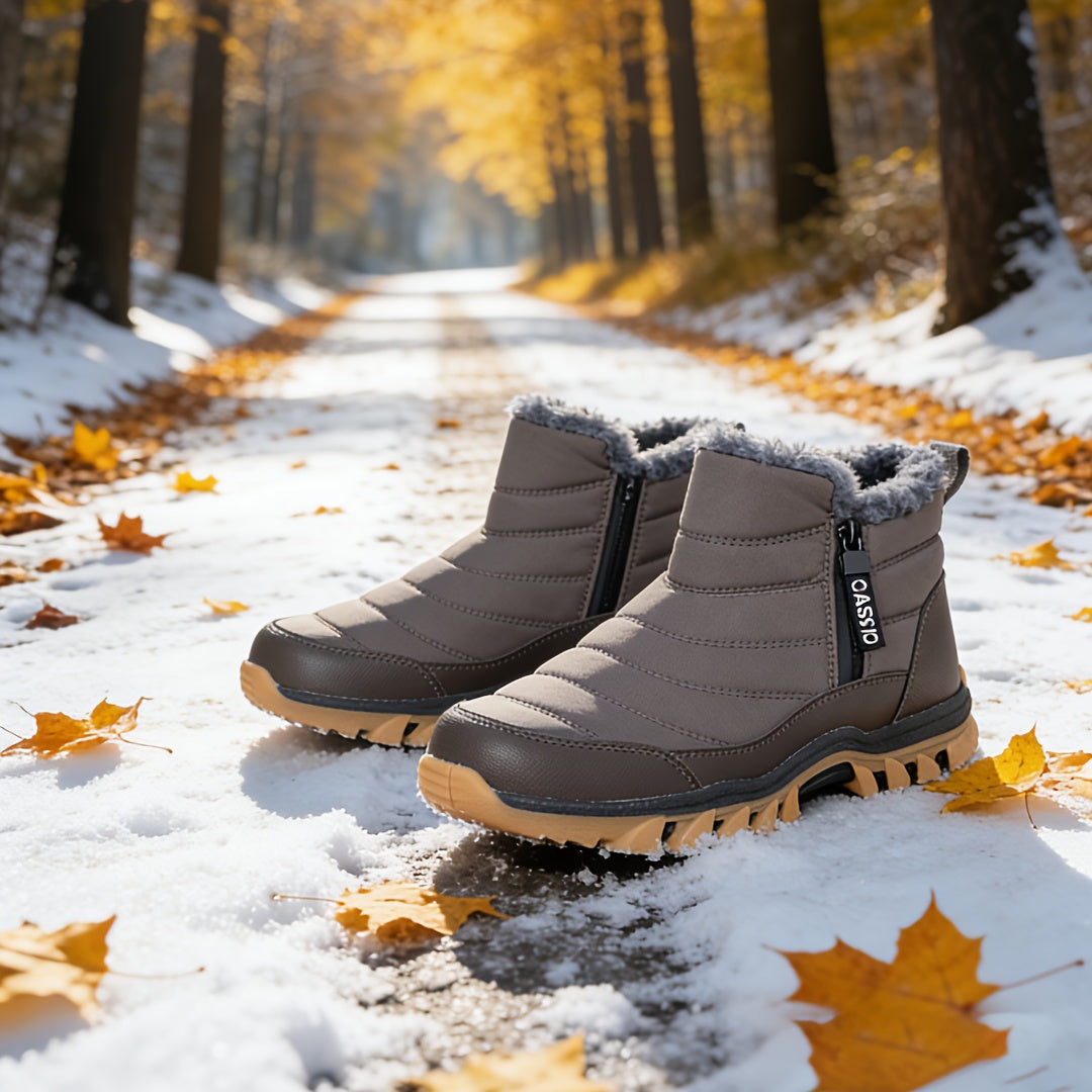 Men's Mid-Top Lace-Up Snow Hiking Boots with Non-Slip Sole