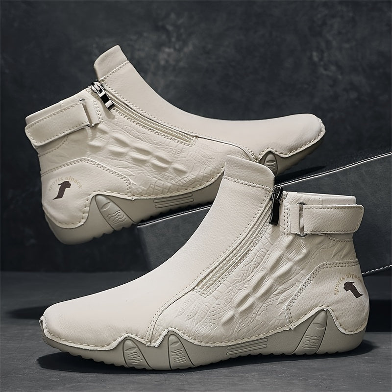 Men's Fashion Zippered Slip-on Mid-top Rubber Sole Outdoor Boots