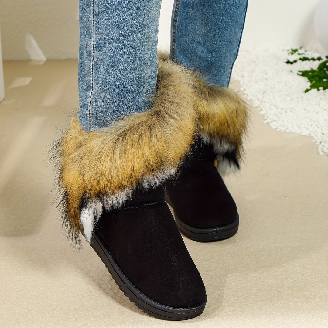 Fashion Winter Women's Long Faux Fur Boots Anti-Slip Rubber Sole