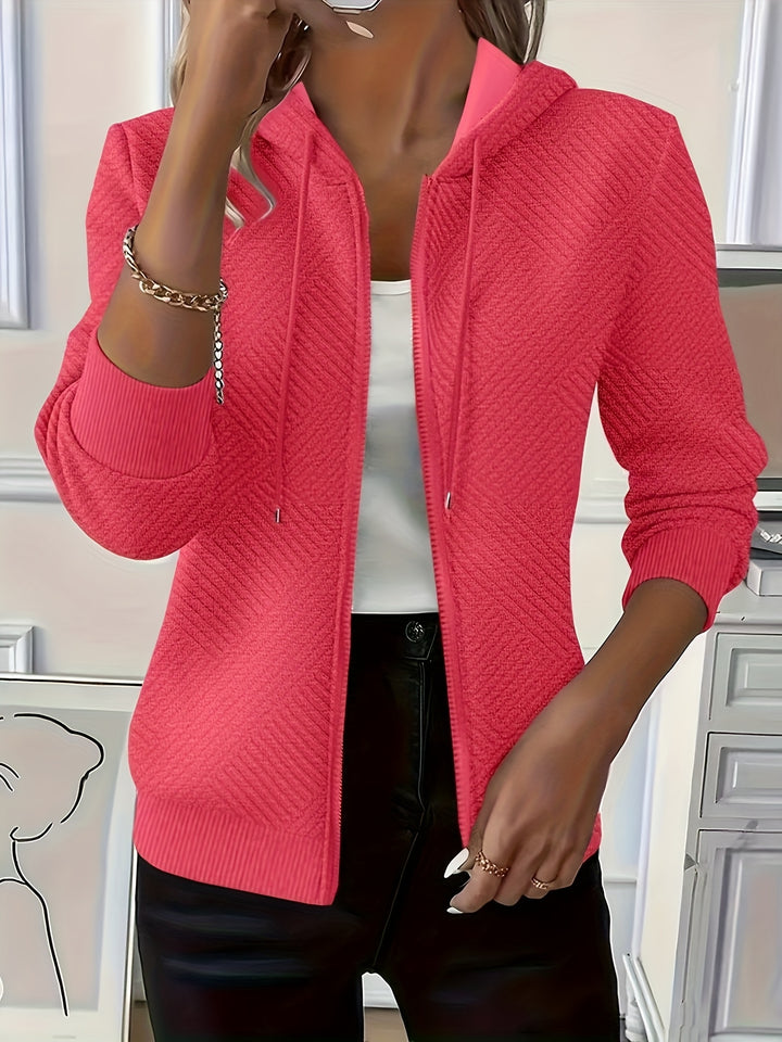 Stylish Elegant Casual Jacket Zippered Drawstring Hooded Cardigan