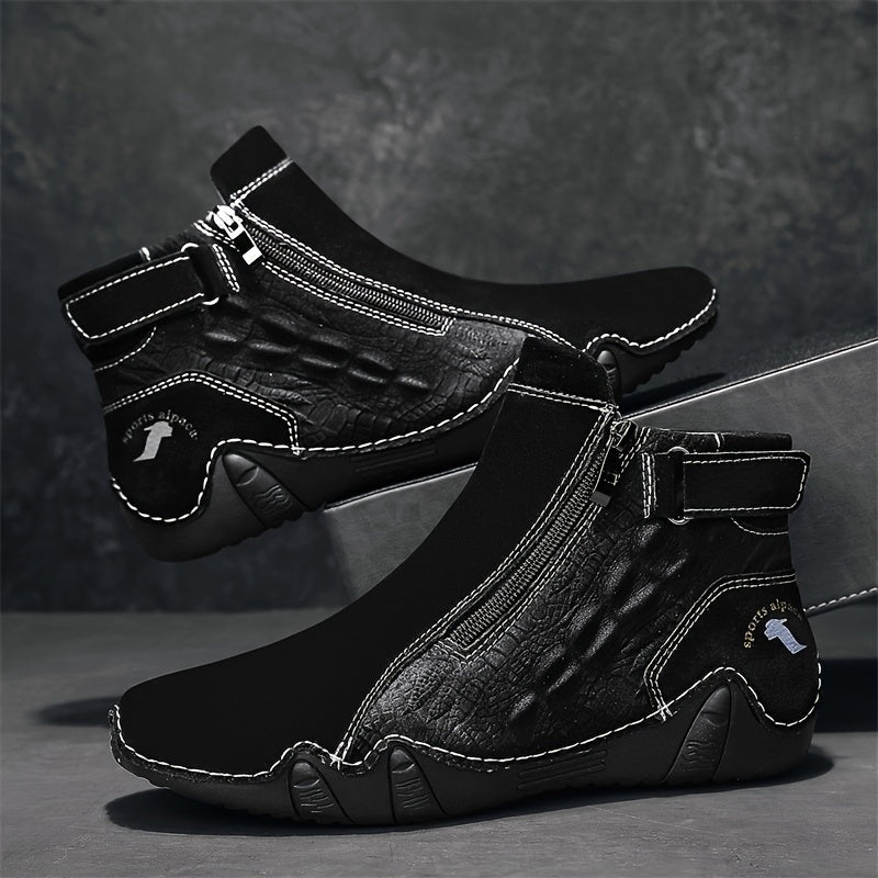 Men's Fashion Zippered Slip-on Mid-top Rubber Sole Outdoor Boots