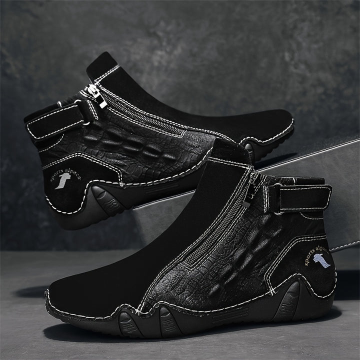 Men's Fashion Zippered Slip-on Mid-top Rubber Sole Outdoor Boots