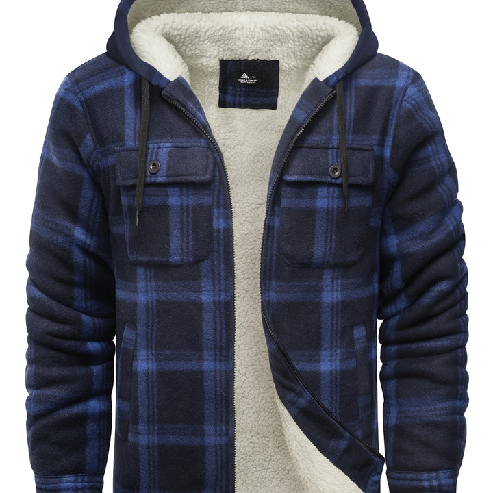 Men's Heavyweight Fleece Full Zip Hooded Plaid Shirt Jacket