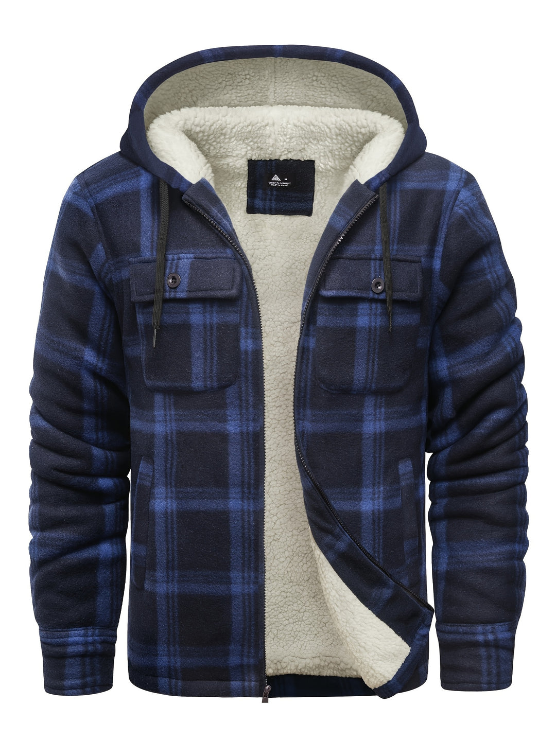 Men's Heavyweight Fleece Full Zip Hooded Plaid Shirt Jacket