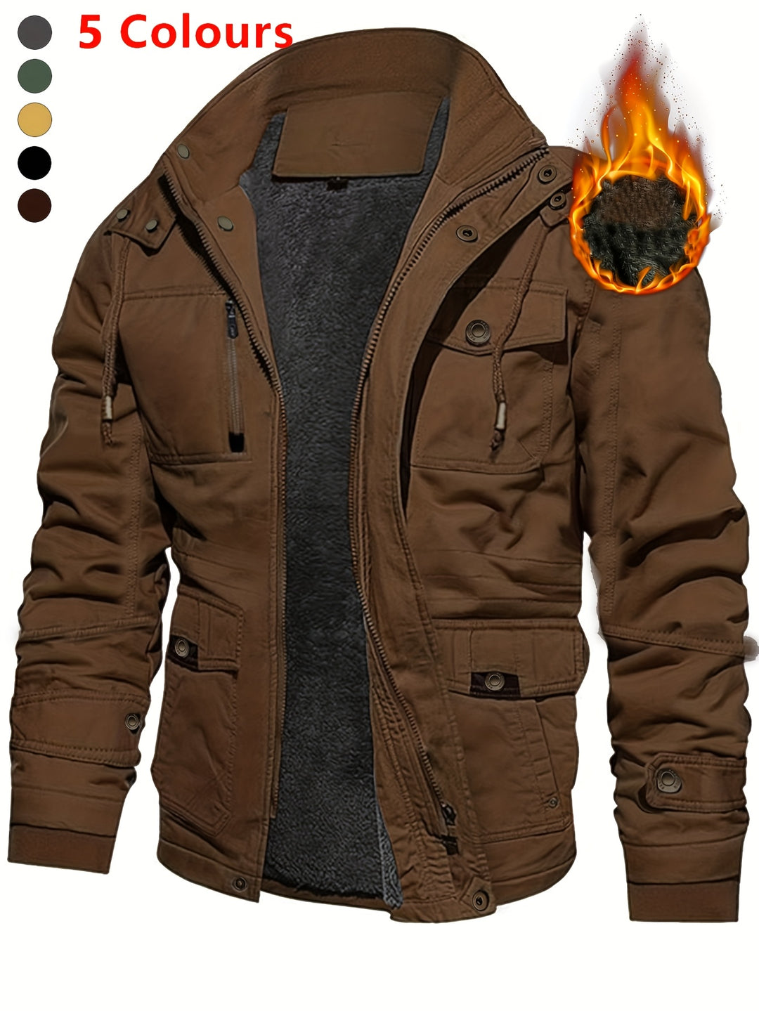 Men's Mid-Length Heavyweight Jacket with Detachable Hood and Pockets