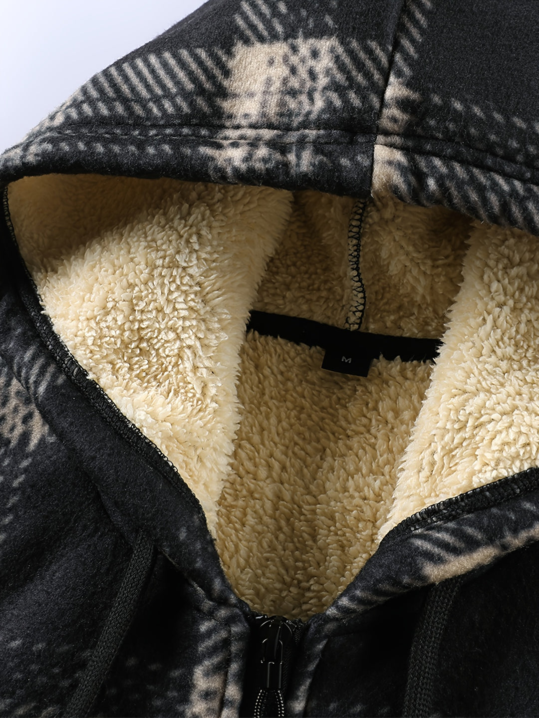 Men's Plaid Fleece-Lined Zip-Up Cardigan with Hood and Pockets