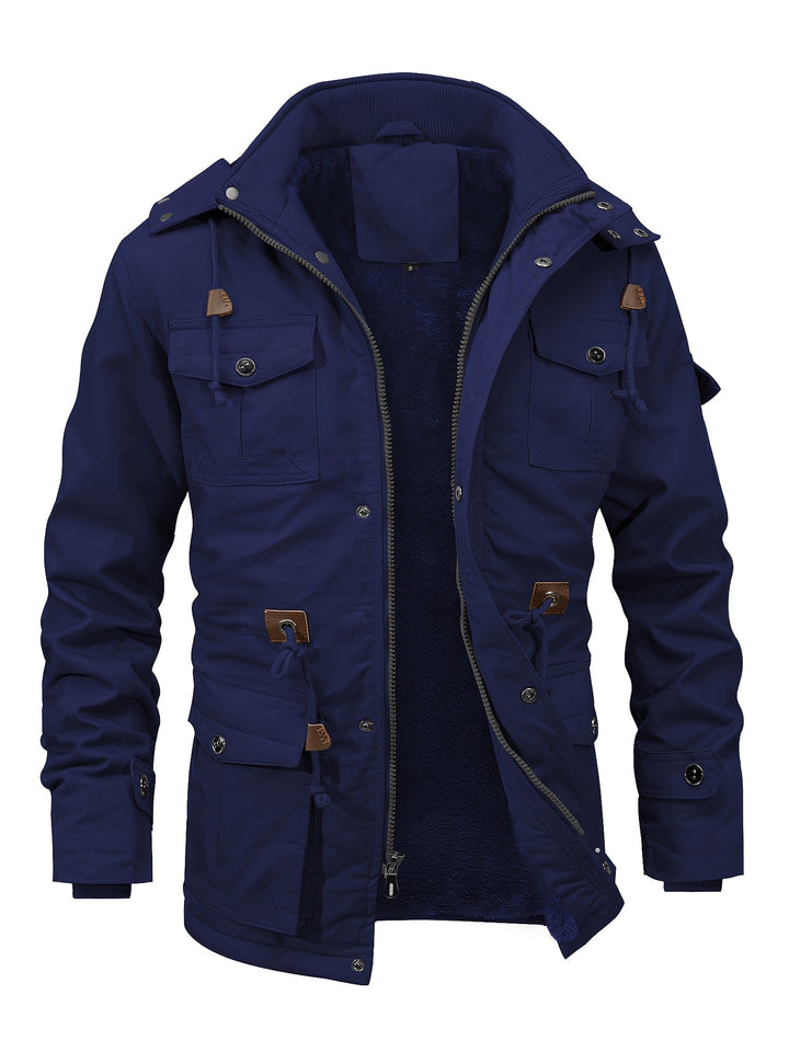 Men's Fleece Lined Work Jackets Cargo Coats with Hood