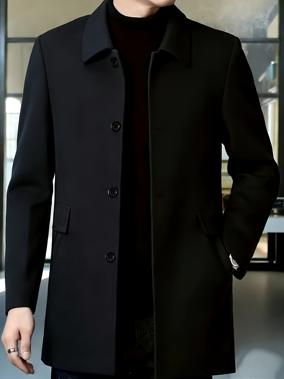 Men's Casual Classic Trench Coat with Double Side Pockets