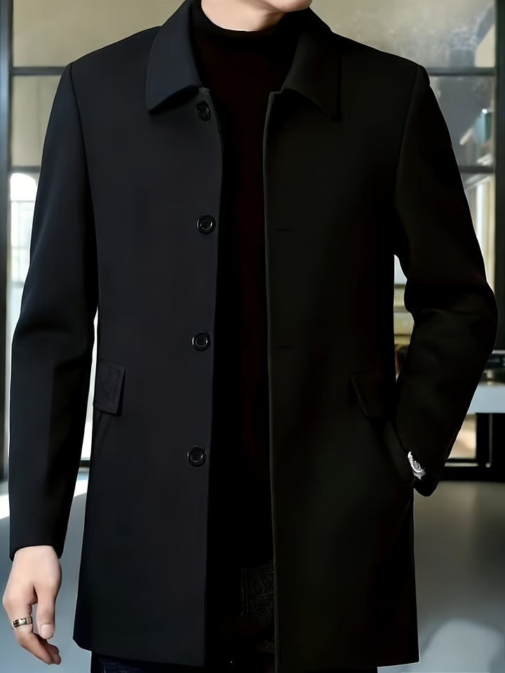 Men's Casual Classic Trench Coat with Double Side Pockets
