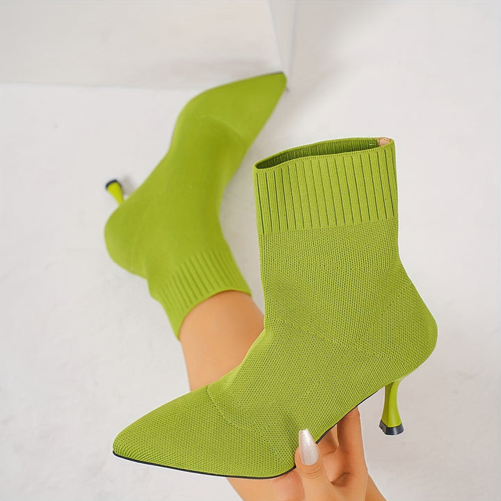 Women's Elegant Slip-On Stiletto Heel Ankle Boots Pointed Toe