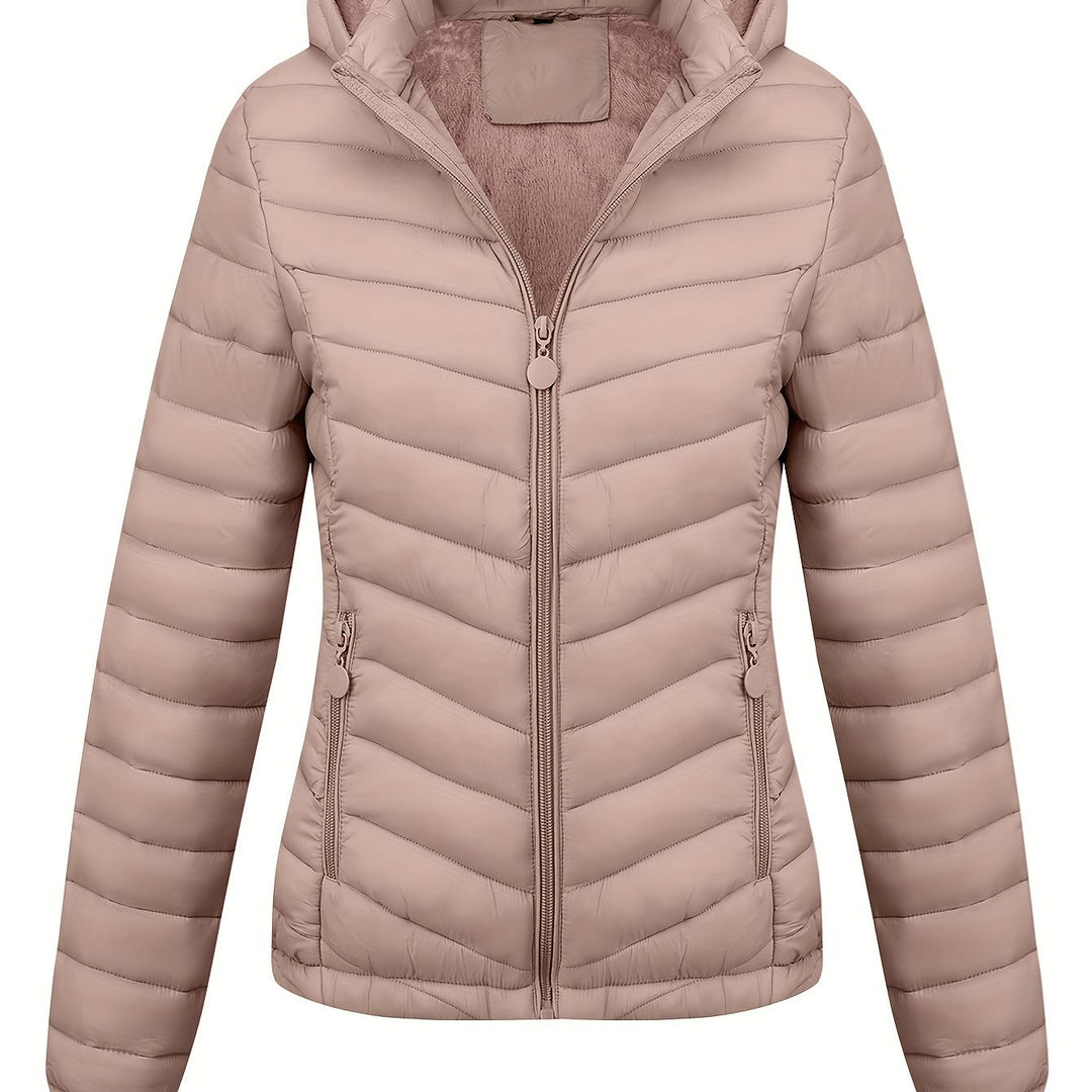 Women's Hooded Padded Coat with Pockets for Autumn Winter Fashion